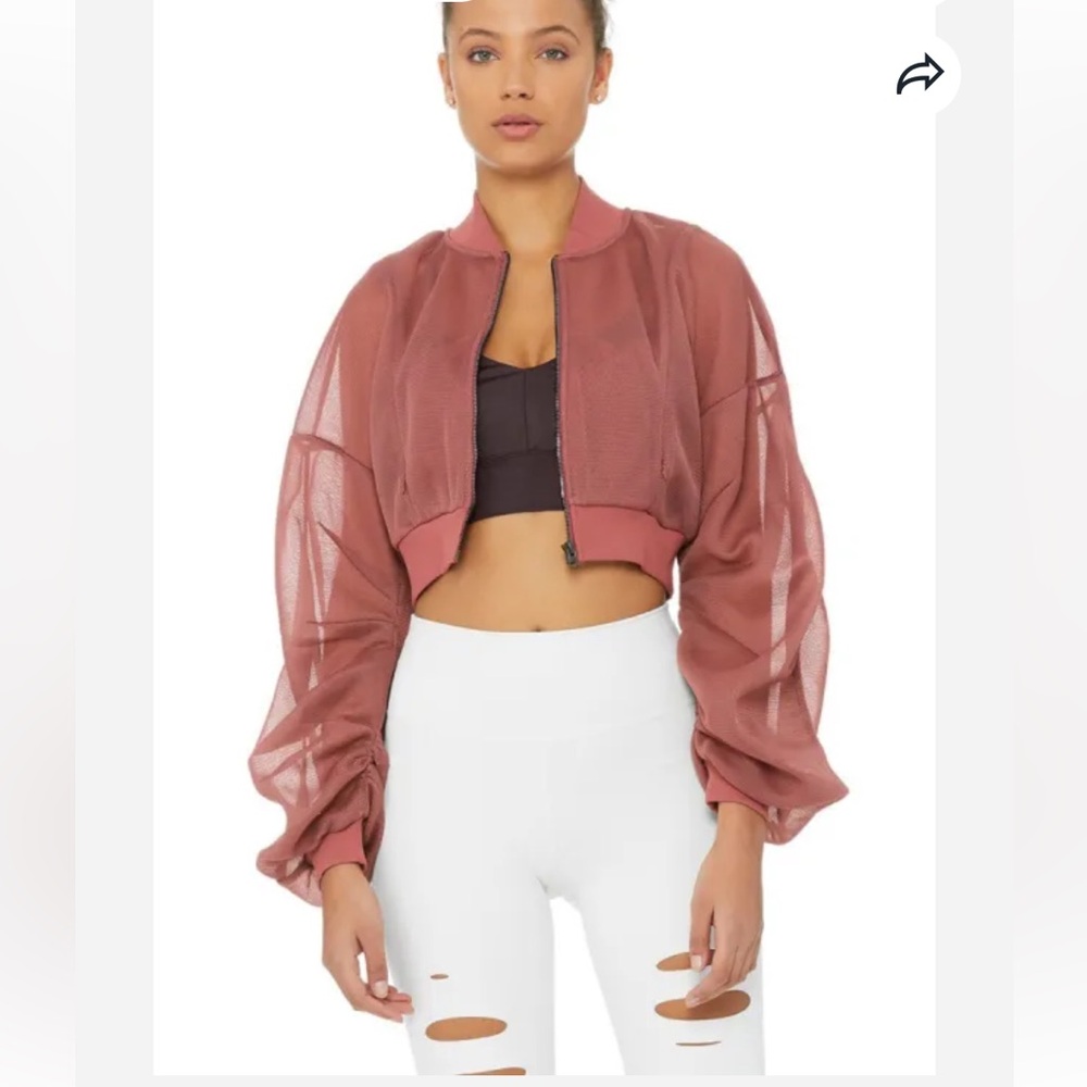 ALO YOGA- Field Cropped Mesh Bomber Jacket in Rosewood